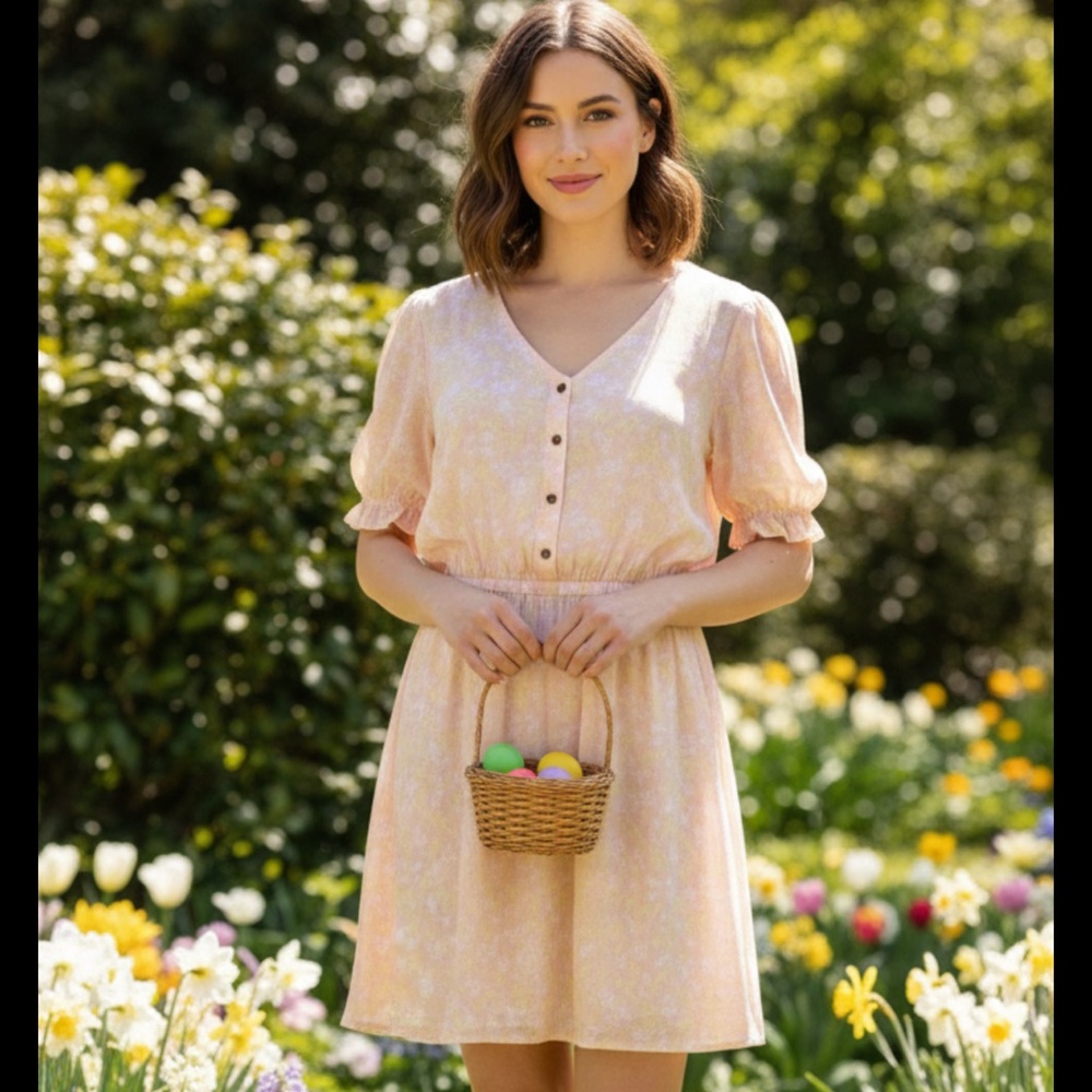 HURLEY Peasant mini Dress liberty floral Tropical Peach cottagecore pastels